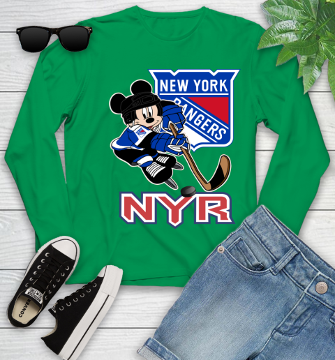 NHL New York Rangers Mickey Mouse Disney Hockey T Shirt Youth Long Sleeve 6