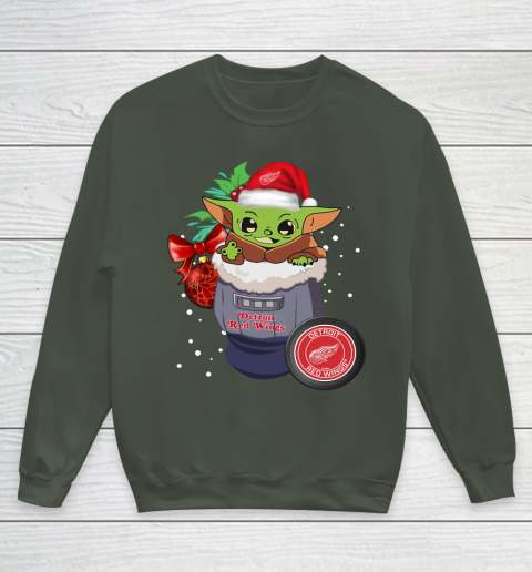 Detroit Red Wings Christmas Baby Yoda Star Wars Funny Happy NHL Youth Sweatshirt 10