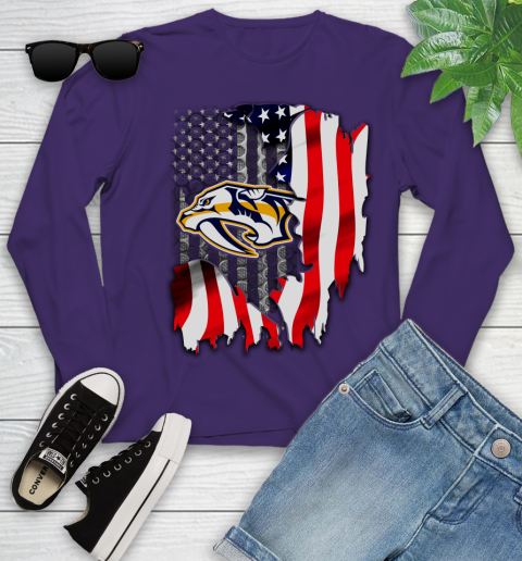 Nashville Predators NHL Hockey American Flag Youth Long Sleeve 4