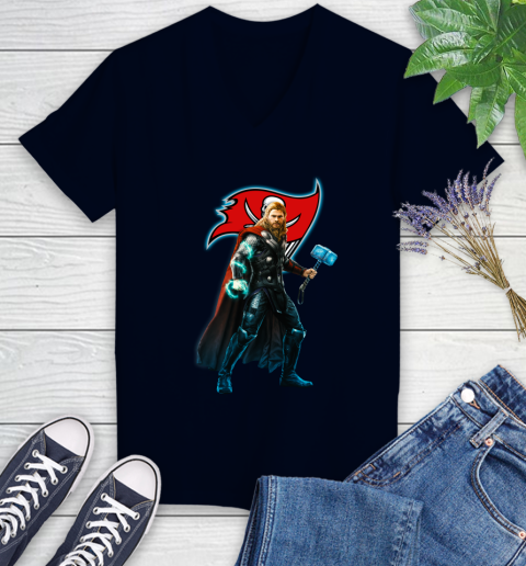 NFL Thor Avengers Endgame Football Tampa Bay Buccaneers Women's V-Neck T-Shirt 3