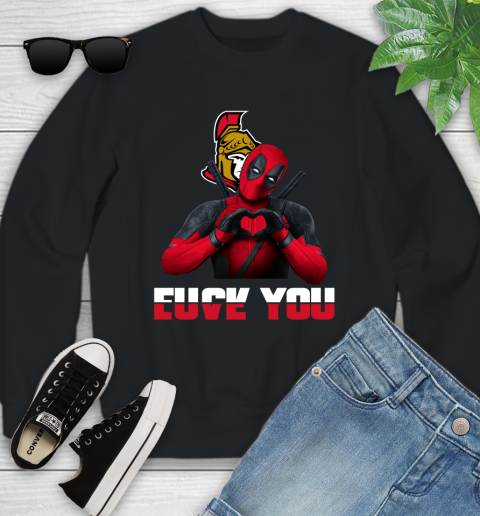 NHL Ottawa Senators Deadpool Love You Fuck You Hockey Sports Youth Sweatshirt