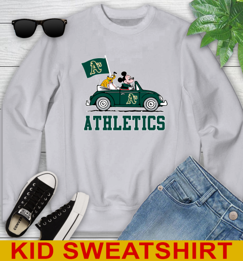 MLB Baseball Oakland Athletics Pluto Mickey Driving Disney Shirt Youth Sweatshirt - Image 5