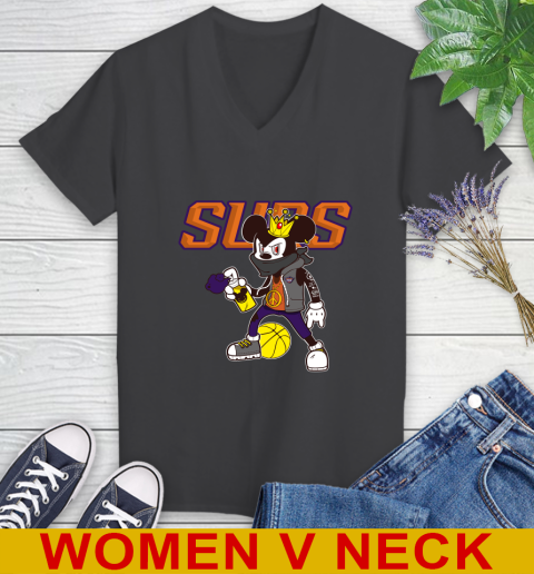 Phoenix Suns NBA Basketball Mickey Peace Sign Sports Women's V-Neck T-Shirt 9