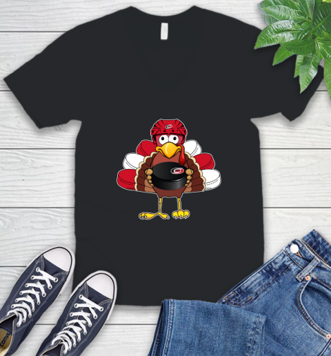 Carolina Hurricanes Turkey Thanksgiving Day V-Neck T-Shirt 2
