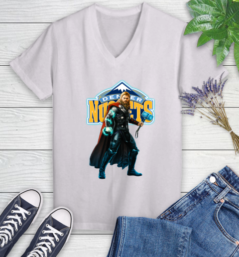NBA Thor Avengers Endgame Basketball Denver Nuggets Women's V-Neck T-Shirt