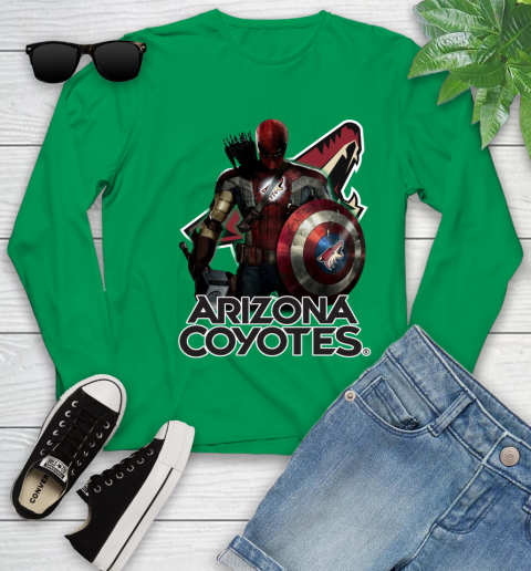 NHL Captain America Thor Spider Man Hawkeye Avengers Endgame Hockey Arizona Coyotes Youth Long Sleeve 6