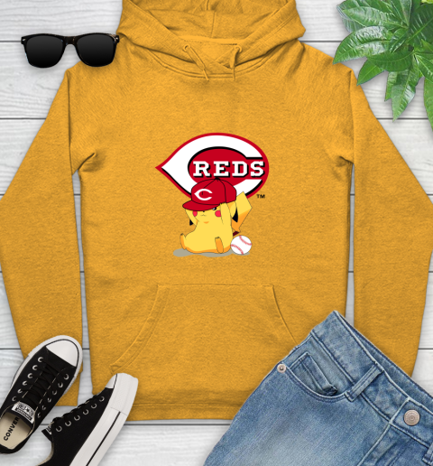 MLB Pikachu Baseball Sports Cincinnati Reds Youth Hoodie 3