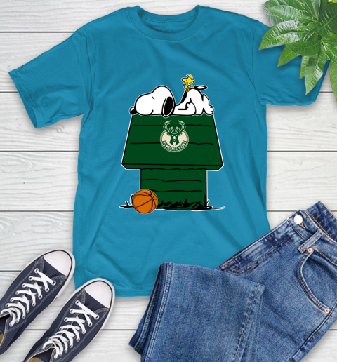 Milwaukee Bucks NBA Basketball Snoopy Woodstock The Peanuts Movie T-Shirt 8