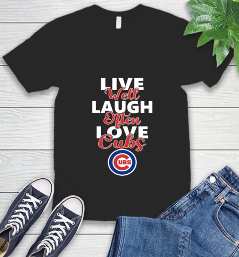 MLB Baseball Chicago Cubs Live Well Laugh Often Love Shirt V-Neck T-Shirt