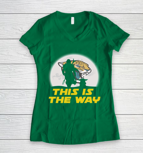 Jacksonville Jaguars NFL Football Star Wars Yoda And Mandalorian This Is The Way Women's V-Neck T-Shirt 3