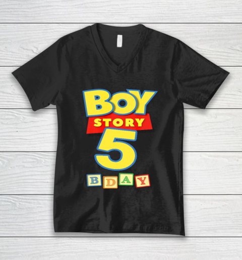 Toy Blocks Boy Story 5 Year Old Birthday V-Neck T-Shirt