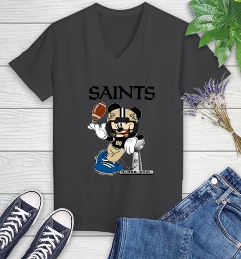 NFL New Orleans Saints Mickey Mouse Disney Super Bowl Football T Shirt Women's V-Neck T-Shirt 8