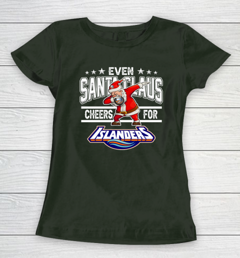 New York Islanders Even Santa Claus Cheers For Christmas NHL Women's T-Shirt 4