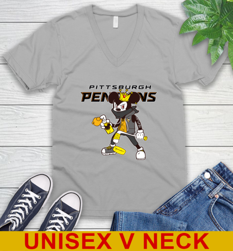 Pittsburgh Penguins NHL Hockey Mickey Peace Sign Sports V-Neck T-Shirt - Image 5