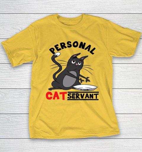 Personal Cat Servant Funny Black Cat Mom Cat Dad Youth T-Shirt 13