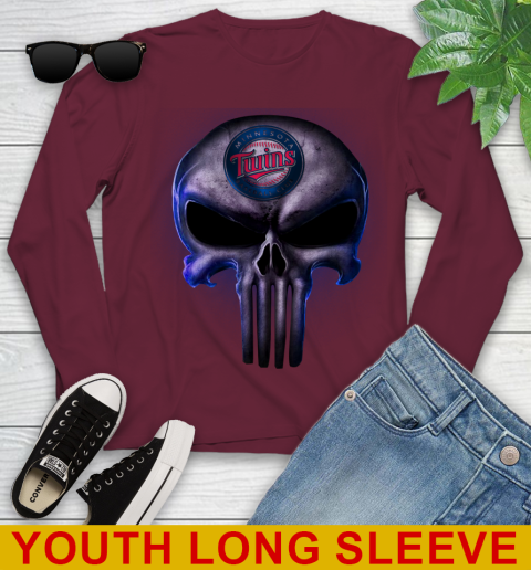 Minnesota Twins MLB Baseball Punisher Skull Sports Youth Long Sleeve 6