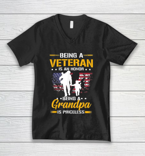 Grandpa Funny Gift Apparel  Mens Being A Veteran Is Honor Being A Grandpa V-Neck T-Shirt