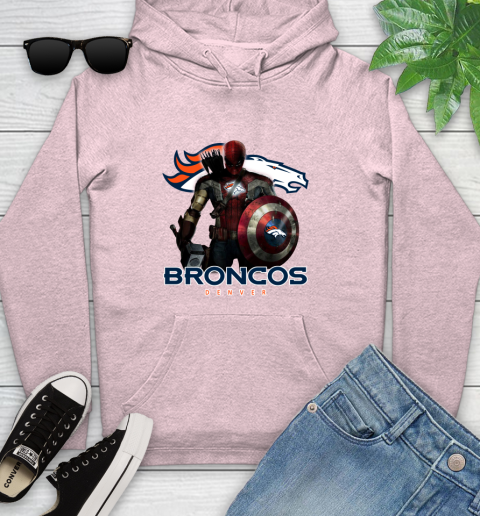 NFL Captain America Thor Spider Man Hawkeye Avengers Endgame Football Denver Broncos Youth Hoodie 10
