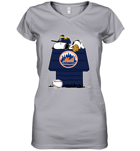 MLB New York Mets Snoopy Woodstock The Peanuts Movie Baseball T Shirt WzRKrZw4GNV women v neck t shirt 39 95 151514 front sport grey