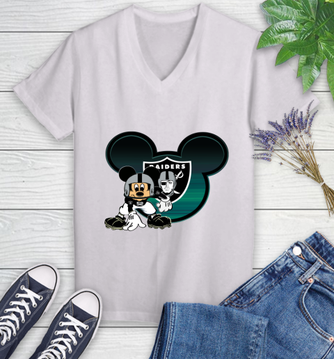 NFL Oakland Raiders Mickey Mouse Disney Football T Shirt Women's V-Neck T-Shirt