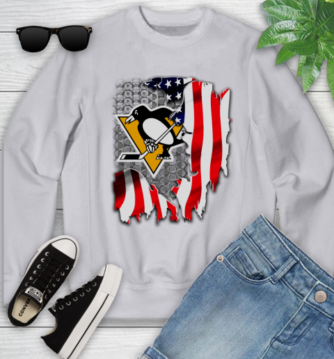 Pittsburgh Penguins NHL Hockey American Flag Youth Sweatshirt 3