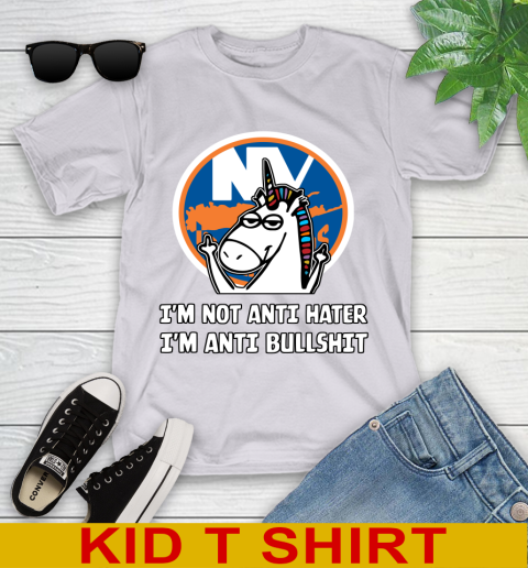 New York Islanders NHL Hockey Unicorn I'm Not Anti Hater I'm Anti Bullshit Youth T-Shirt 5
