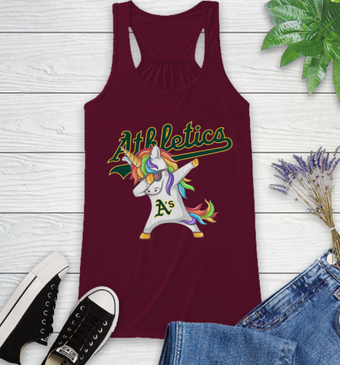 Oakland Athletics MLB Baseball Funny Unicorn Dabbing Sports Racerback Tank 3