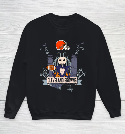 NFL Cleveland Browns Football Jack Skellington Halloween Youth Sweatshirt