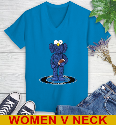 NFL Football Detroit Lions Kaws Bff Blue Figure Shirt Women's V-Neck T-Shirt 8