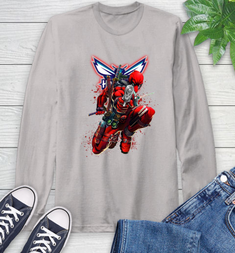 NBA Deadpool Marvel Comics Sports Basketball Charlotte Hornets Long Sleeve T-Shirt 12