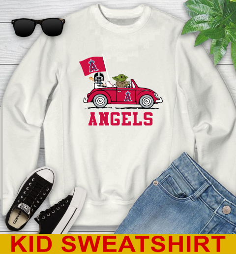 MLB Baseball Los Angeles Angels Darth Vader Baby Yoda Driving Star Wars Shirt Youth Sweatshirt