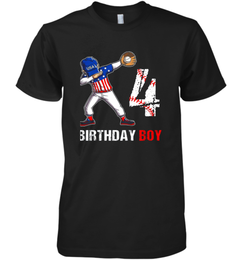 Kids 4 Years Old 4th Birthday Baseball Dabbing Shirt Gift Party Premium Men's T-Shirt