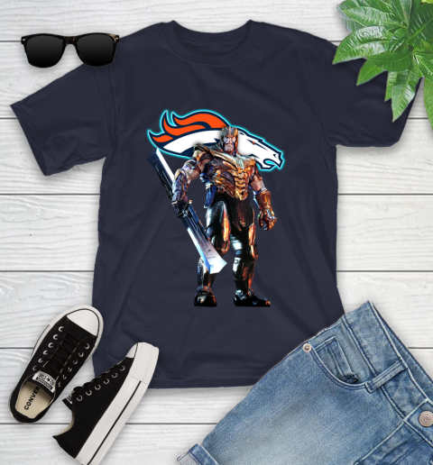 NFL Thanos Gauntlet Avengers Endgame Football Denver Broncos Youth T-Shirt 3