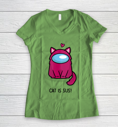 Among Us Game Shirt Cute Cat Astronaut Among me or us Nerdy Girl Gamer Women's V-Neck T-Shirt 5