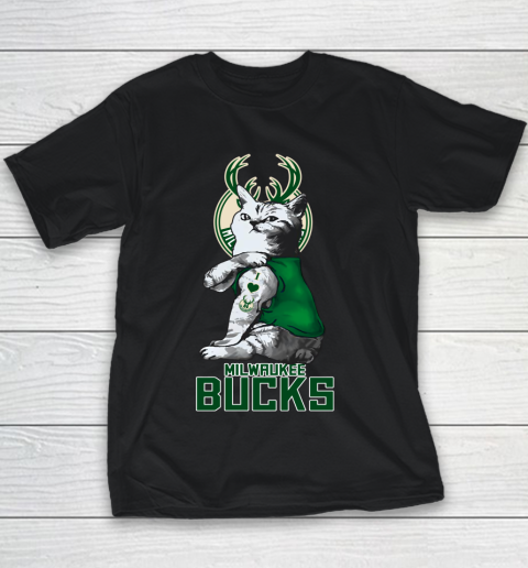 NBA Basketball My Cat Loves Milwaukee Bucks Youth T-Shirt