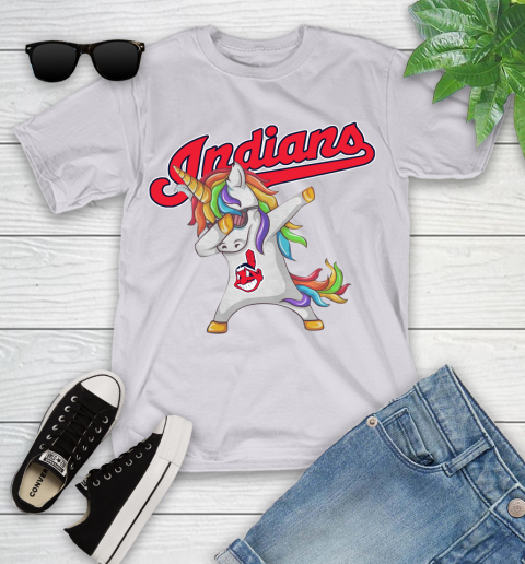 Cleveland Indians MLB Baseball Funny Unicorn Dabbing Sports Youth T-Shirt 4