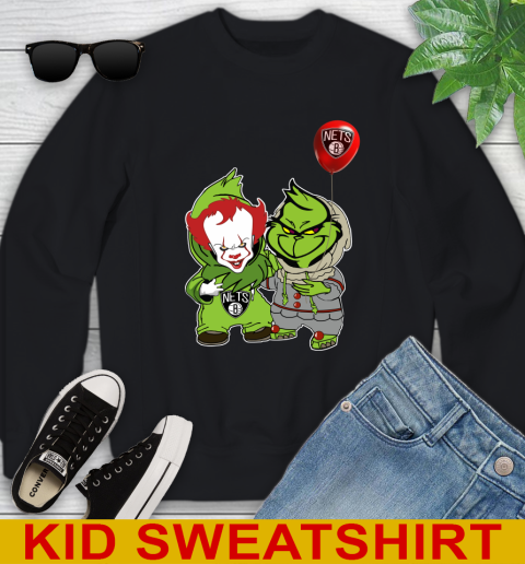 Brooklyn Nets Baby Pennywise Grinch Christmas NBA Basketball Youth Sweatshirt 2