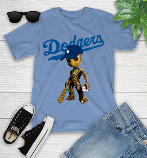 MLB Los Angeles Dodgers Groot Guardians Of The Galaxy Baseball Youth T-Shirt 11
