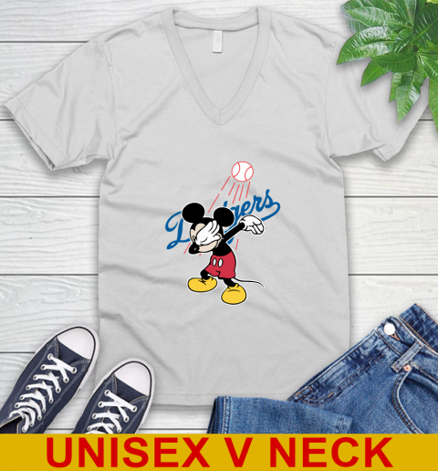 Los Angeles Dodgers MLB Baseball Dabbing Mickey Disney Sports V-Neck T-Shirt