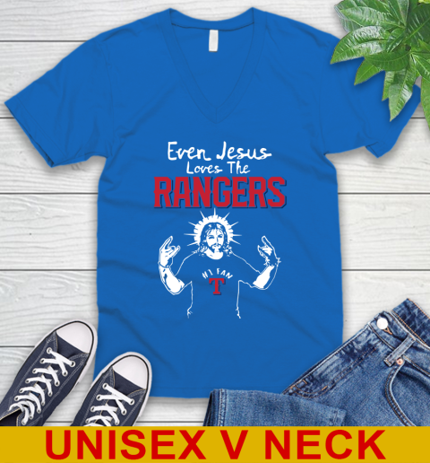 Texas Rangers MLB Baseball Even Jesus Loves The Rangers Shirt V Neck T Shirt Tee For Sports
