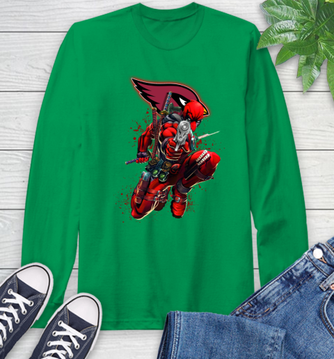 NFL Deadpool Marvel Comics Sports Football Arizona Cardinals Long Sleeve T-Shirt 7