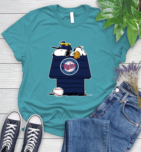 MLB Minnesota Twins Snoopy Woodstock The Peanuts Movie Baseball T Shirt Women's T-Shirt 12
