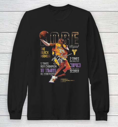 Kobe Bryant The Black Mamba 5 Times NBA Champions Signatures Long Sleeve T-Shirt
