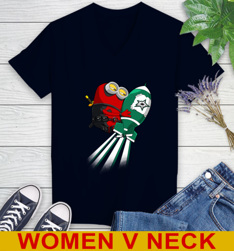 NHL Hockey Dallas Stars Deadpool Minion Marvel Shirt Women's V-Neck T-Shirt 2