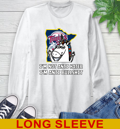 Minnesota Twins MLB Baseball Unicorn I'm Not Anti Hater I'm Anti Bullshit Long Sleeve T-Shirt