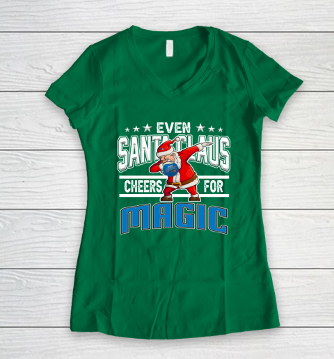 Orlando Magic Even Santa Claus Cheers For Christmas NBA Women's V-Neck T-Shirt 3