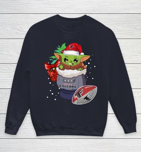 Atlanta Falcons Christmas Baby Yoda Star Wars Funny Happy NFL Youth Sweatshirt 3