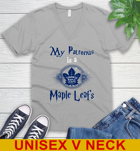 NHL Hockey Harry Potter My Patronus Is A Toronto Maple Leafs V-Neck T-Shirt 3