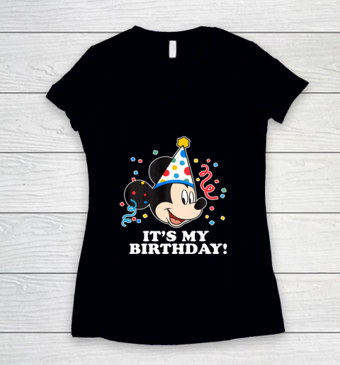 Disney Mickey Mouse Its My Birthday Women's V-Neck T-Shirt