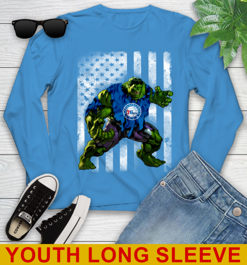 Philadelphia 76ers Hulk Marvel Avengers NBA Basketball American Flag Youth Long Sleeve 8